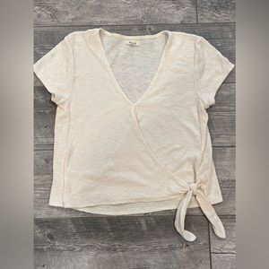 Madewell Women’s Cream Crepe Puff Sleeve‎ Tie Front shirt size medium
